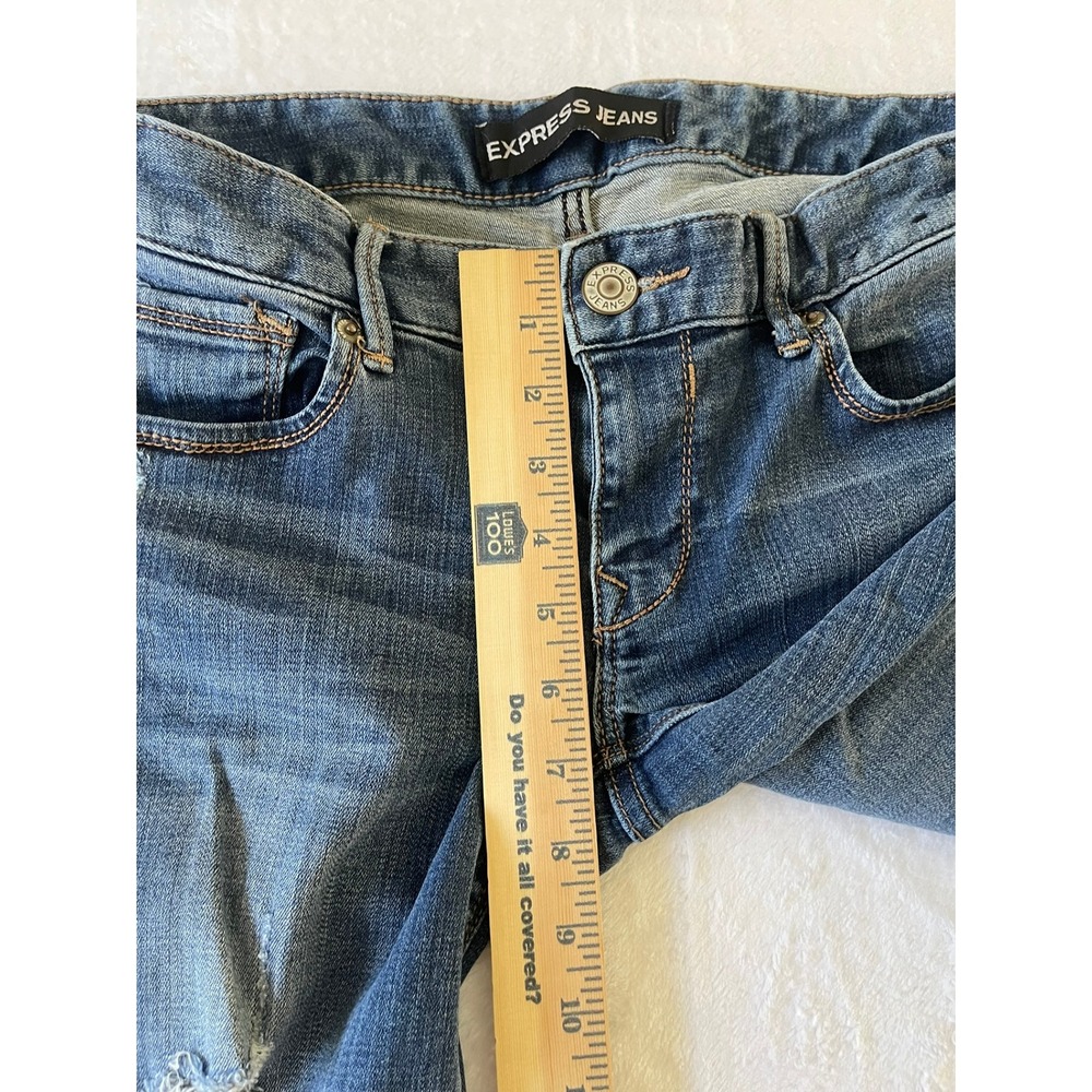 Express Jeans Legging Low Rise Medium Wash Distressed Skinny Denim Blue Size 6 - Picture 6 of 9